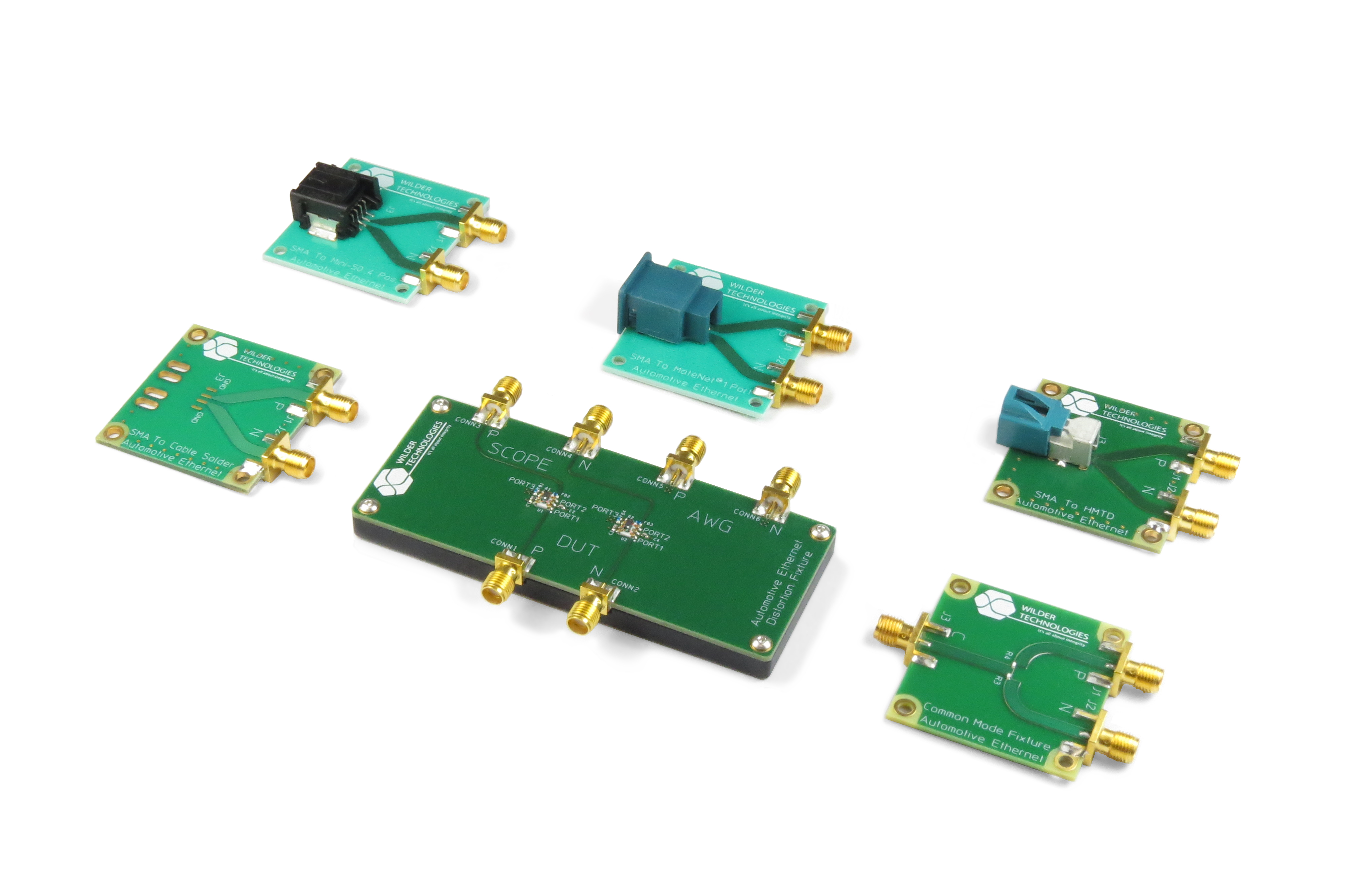 Automotive Product fixtures supports the 100/1000/MultiGBASE-T1 Compliancy standards with many different connectors such as MateNet (TE), H-MTD (Rosenberger), Mini50 (Molex). 